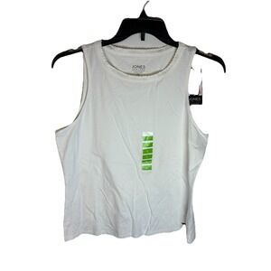 Jones New York Signature Women's LG Solid White Knit Cotton Tank Top Wide Strap